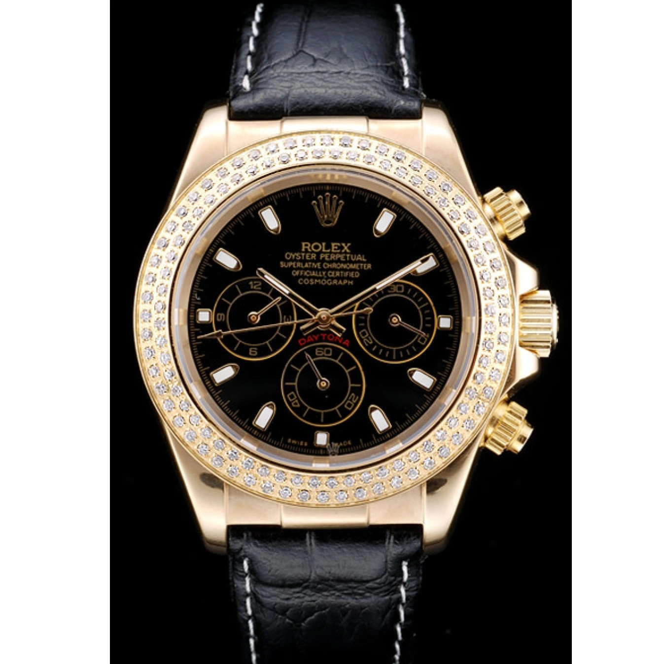 Black Gold Bezel Daytona Crystal Rolex Dial Studded Case 1013